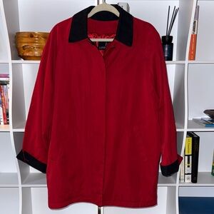 Lands' End Women's Red Trench Coat with Black Accents